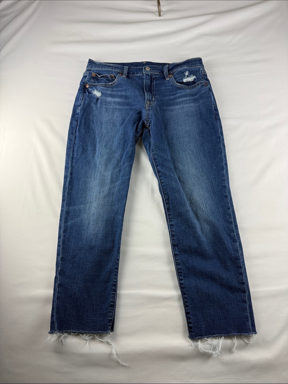 Gap Girlfriend Crop Jeans Mid Rise Distressed Raw Hem Women's Size 28 Petite